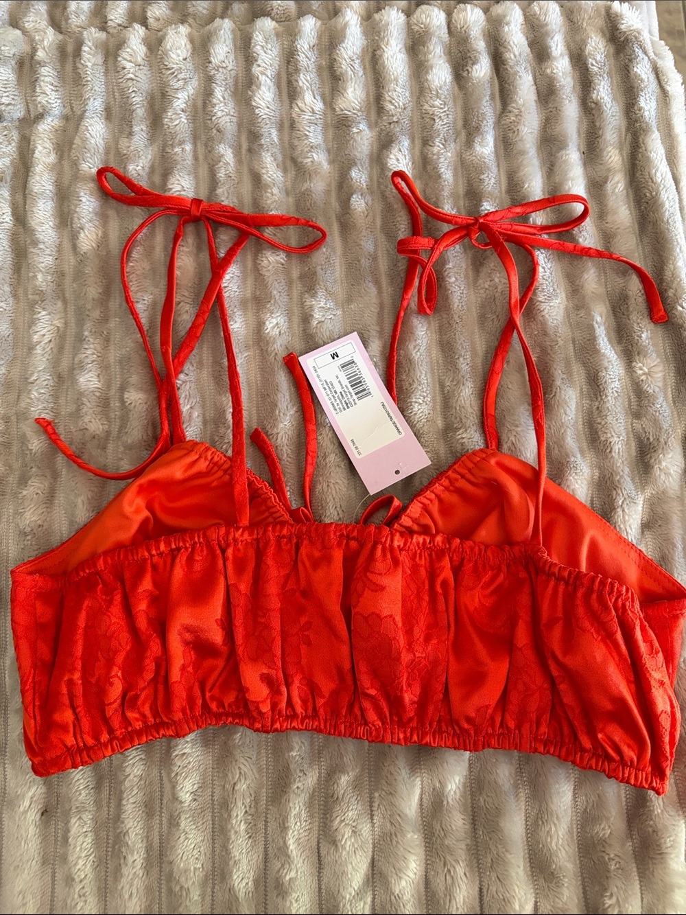 Wild fable Red Satin Lace Tie-Strap Crop Top - Picture 4 of 5